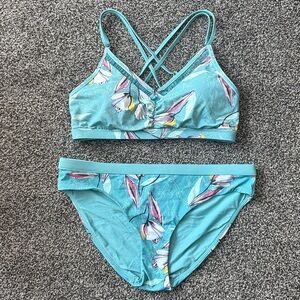 CALIA by Carrie Underwood Teal Floral Bikini Set, size S